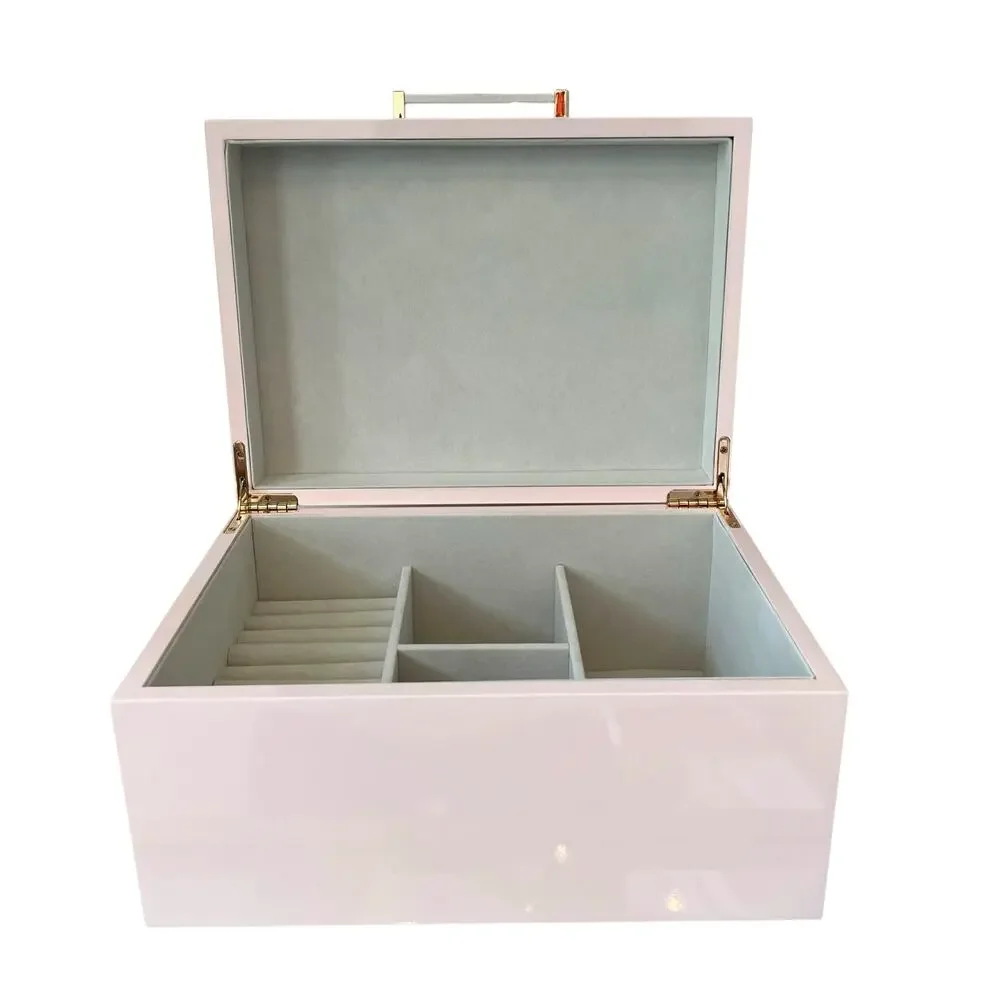 Pastel Pink Jewelry Box Organizer with Acrylic Handle 10.25